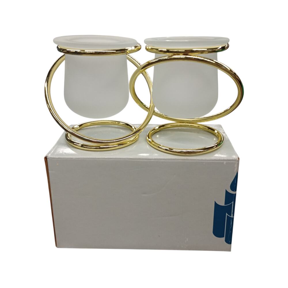PartyLite Gemini Candle Holder Frosted & Gold Colored Votive Holders New in Box
